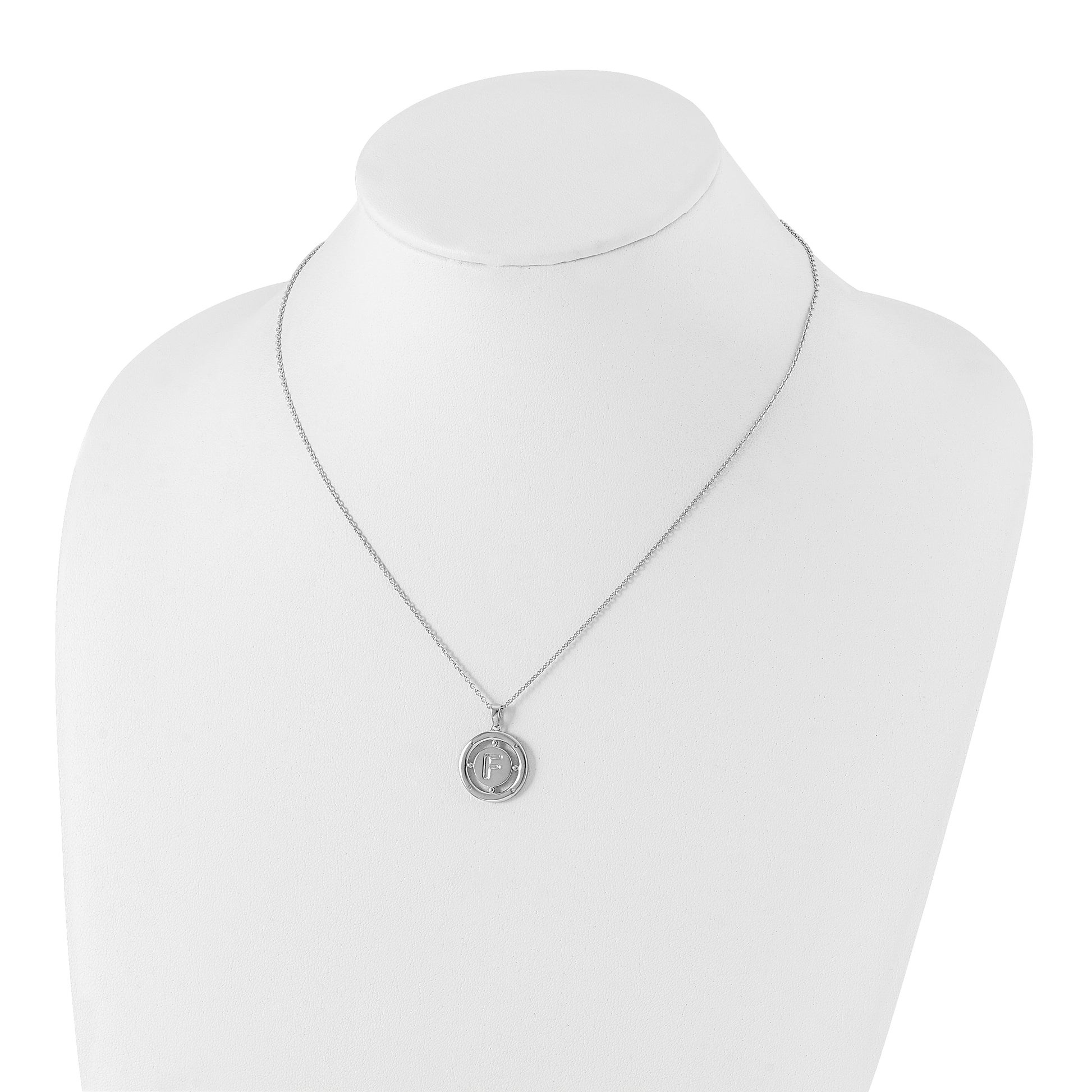Sterling Silver White Ice Rhodium-Plated 18 Inch Diamond Letter F Initial Necklace With 2 Extender