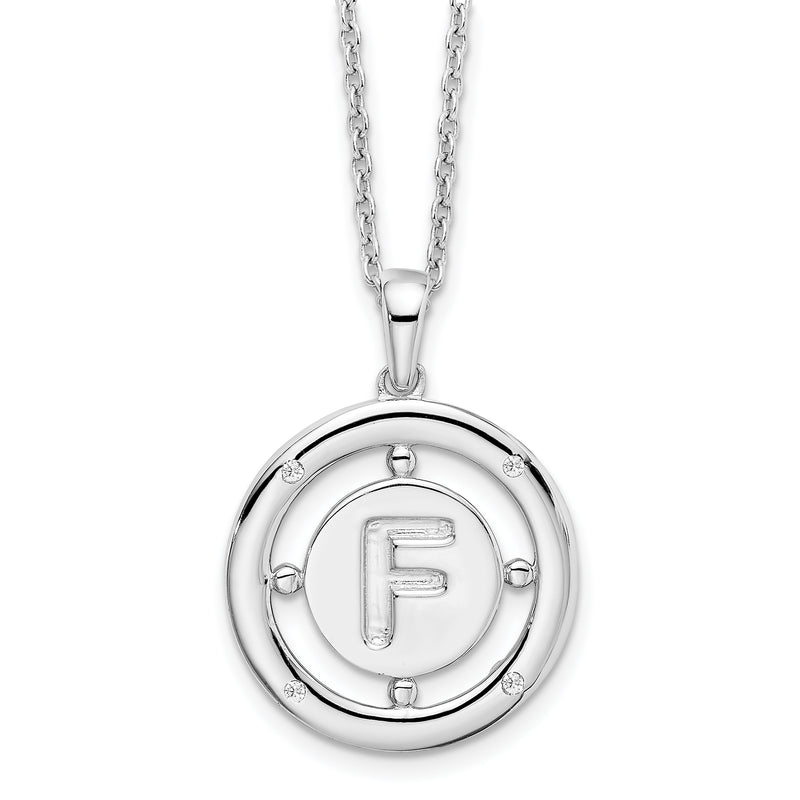 Sterling Silver White Ice Rhodium-Plated 18 Inch Diamond Letter F Initial Necklace With 2 Extender