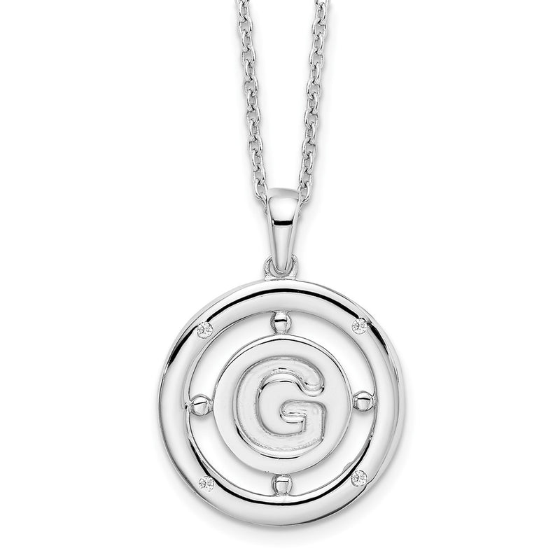 Sterling Silver White Ice Rhodium-Plated 18 Inch Diamond Letter G Initial Necklace With 2 Extender