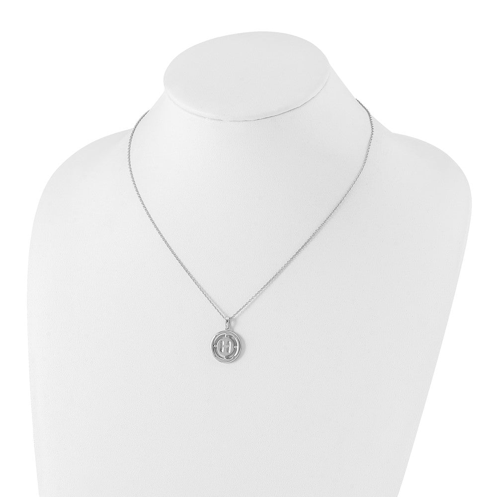 Sterling Silver White Ice Rhodium-Plated 18 Inch Diamond Letter H Initial Necklace With 2 Extender