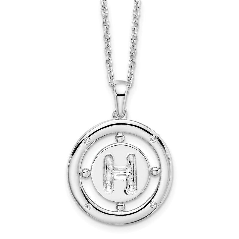 Sterling Silver White Ice Rhodium-Plated 18 Inch Diamond Letter H Initial Necklace With 2 Extender