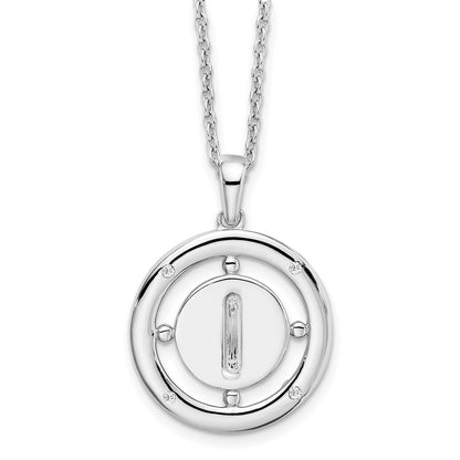 Sterling Silver White Ice Rhodium-Plated 18 Inch Diamond Letter I Initial Necklace With 2 Extender