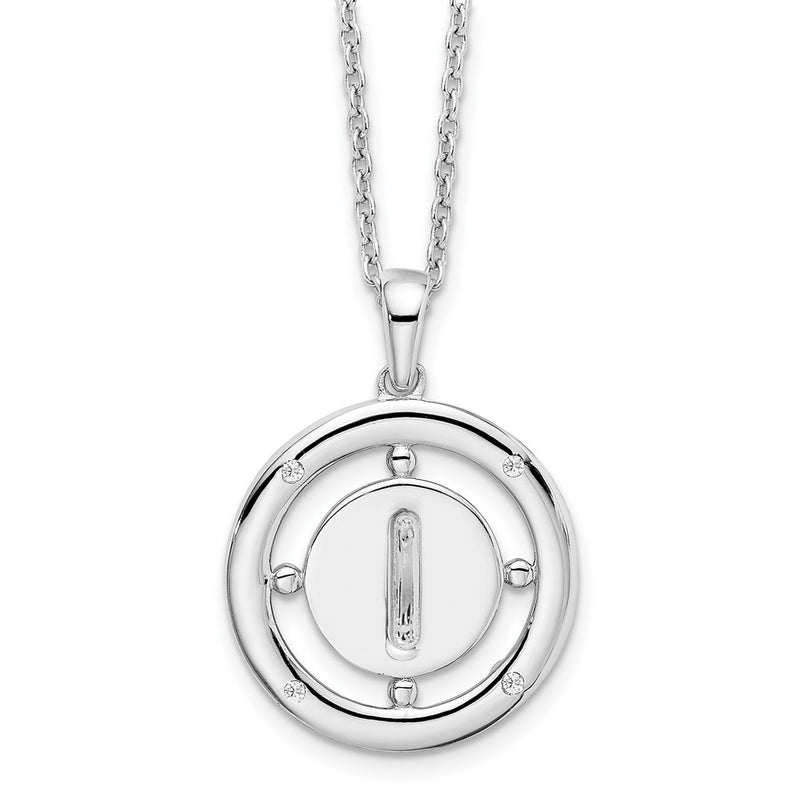 Sterling Silver White Ice Rhodium-Plated 18 Inch Diamond Letter I Initial Necklace With 2 Extender