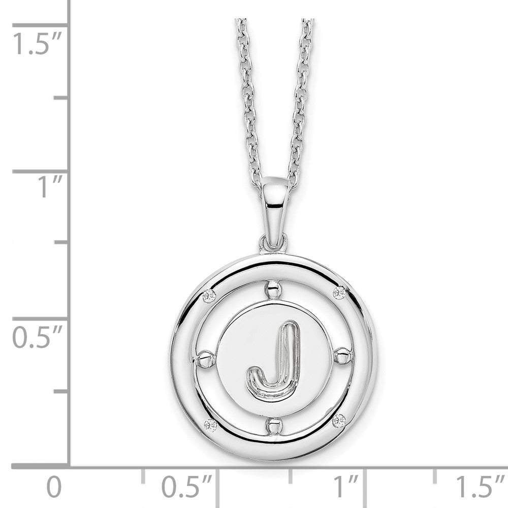 Sterling Silver White Ice Rhodium-Plated 18 Inch Diamond Letter J Initial Necklace With 2 Extender