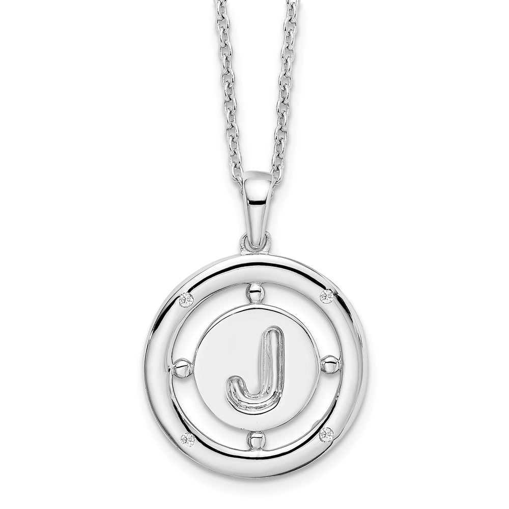 Sterling Silver White Ice Rhodium-Plated 18 Inch Diamond Letter J Initial Necklace With 2 Extender