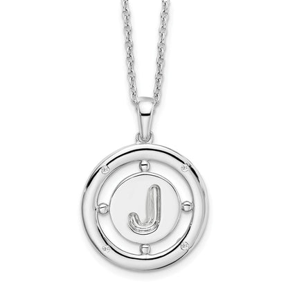 Sterling Silver White Ice Rhodium-Plated 18 Inch Diamond Letter J Initial Necklace With 2 Extender