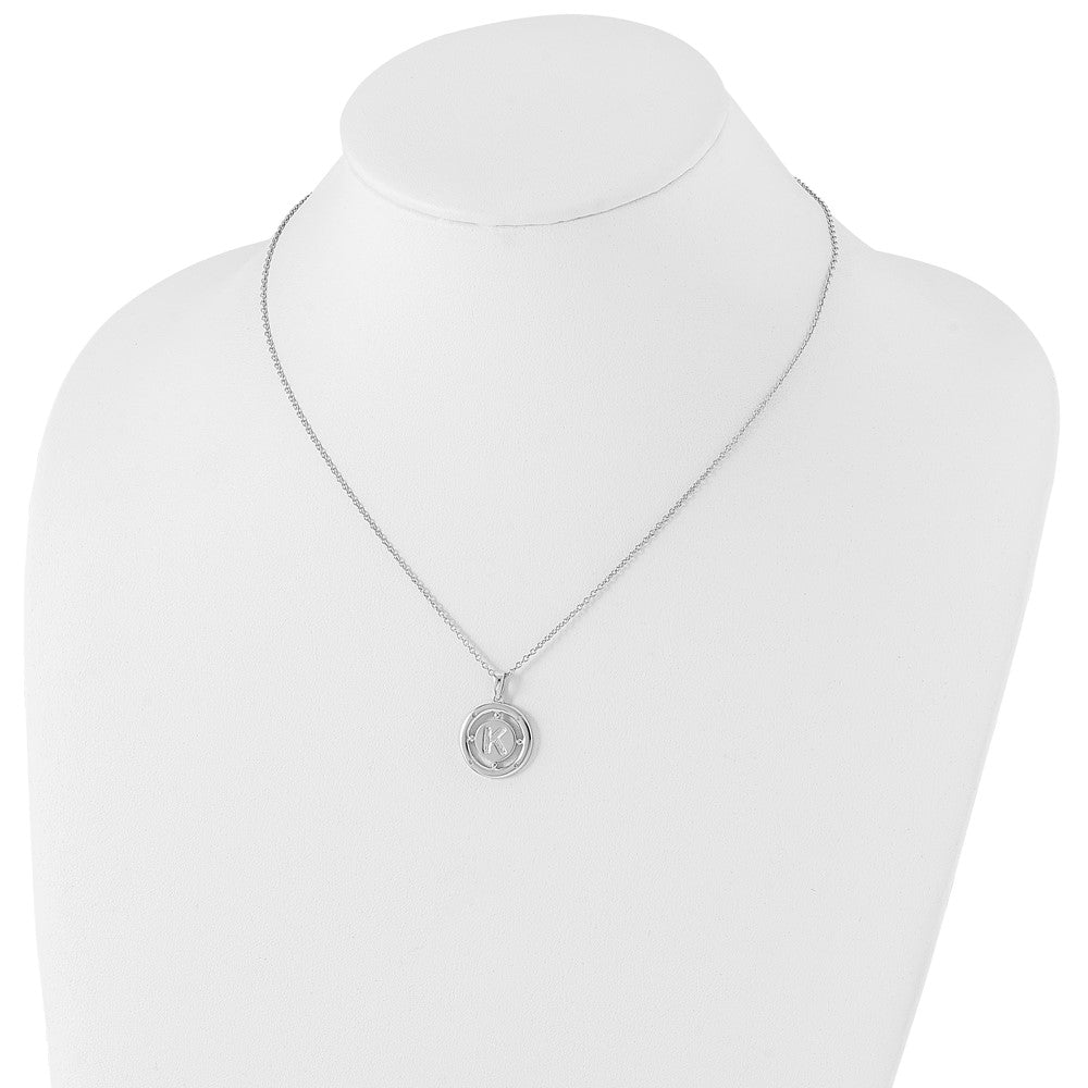 Sterling Silver White Ice Rhodium-Plated 18 Inch Diamond Letter K Initial Necklace With 2 Extender