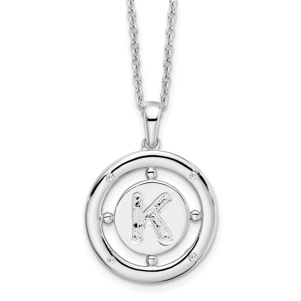 Sterling Silver White Ice Rhodium-Plated 18 Inch Diamond Letter K Initial Necklace With 2 Extender