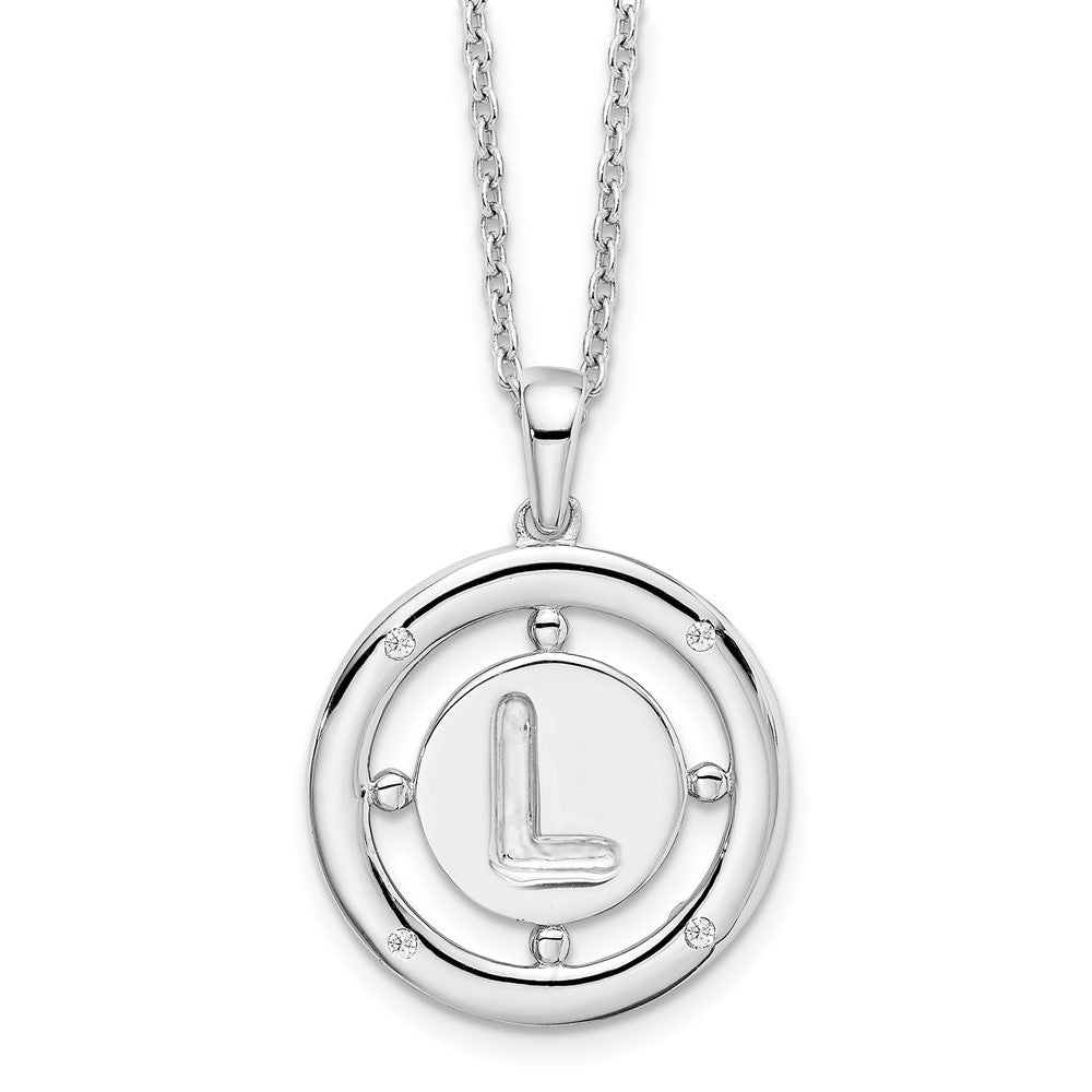 Sterling Silver White Ice Rhodium-Plated 18 Inch Diamond Letter L Initial Necklace With 2 Extender