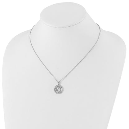 Sterling Silver White Ice Rhodium-Plated 18 Inch Diamond Letter M Initial Necklace With 2 Extender