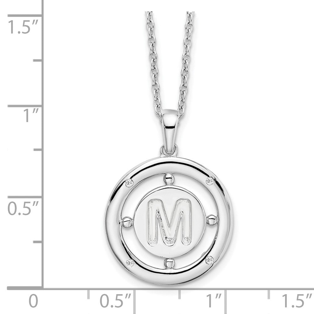 Sterling Silver White Ice Rhodium-Plated 18 Inch Diamond Letter M Initial Necklace With 2 Extender