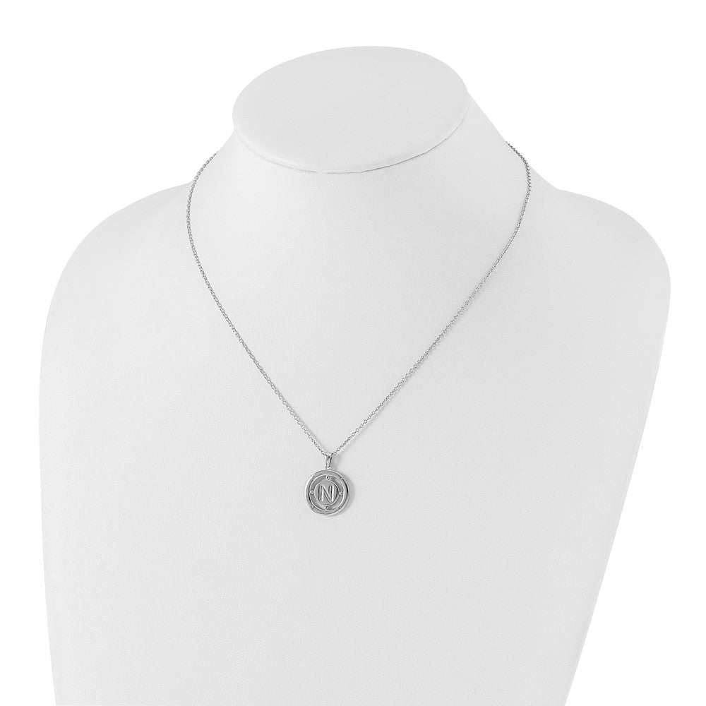 Sterling Silver White Ice Rhodium-Plated 18 Inch Diamond Letter N Initial Necklace With 2 Extender