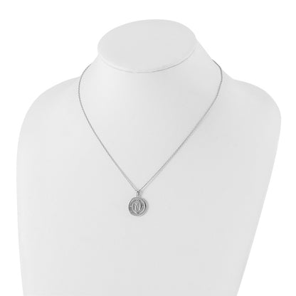 Sterling Silver White Ice Rhodium-Plated 18 Inch Diamond Letter N Initial Necklace With 2 Extender