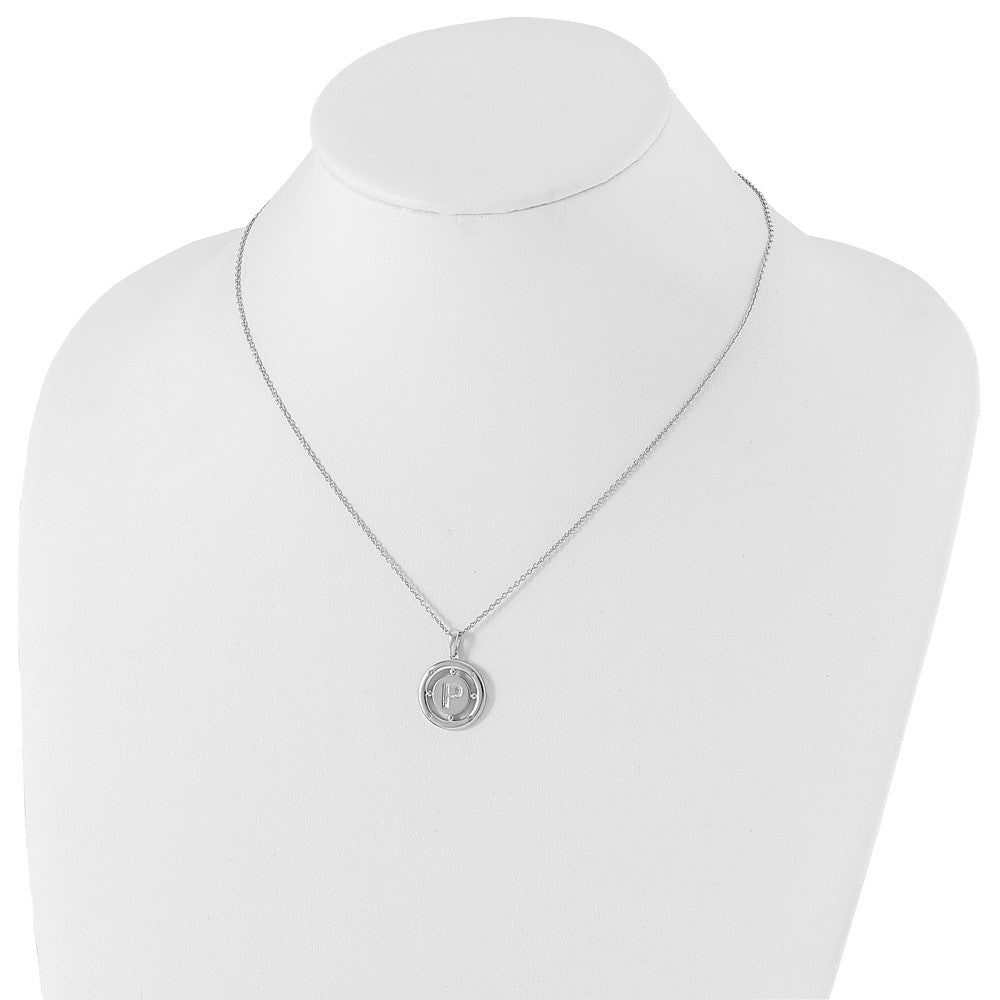 Sterling Silver White Ice Rhodium-Plated 18 Inch Diamond Letter P Initial Necklace With 2 Extender