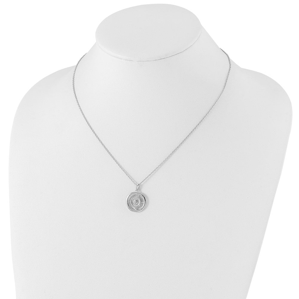 Sterling Silver White Ice Rhodium-Plated 18 Inch Diamond Letter Q Initial Necklace With 2 Extender