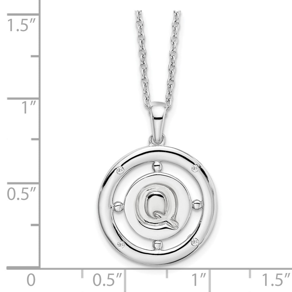 Sterling Silver White Ice Rhodium-Plated 18 Inch Diamond Letter Q Initial Necklace With 2 Extender