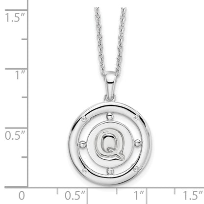 Sterling Silver White Ice Rhodium-Plated 18 Inch Diamond Letter Q Initial Necklace With 2 Extender
