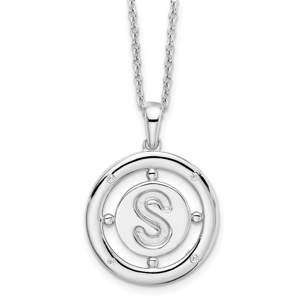 Sterling Silver White Ice Rhodium-Plated 18 Inch Diamond Letter S Initial Necklace With 2 Extender