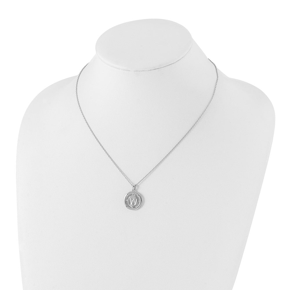 Sterling Silver White Ice Rhodium-Plated 18 Inch Diamond Letter W Initial Necklace With 2 Extender