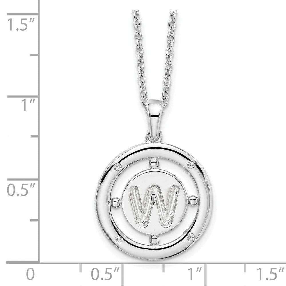 Sterling Silver White Ice Rhodium-Plated 18 Inch Diamond Letter W Initial Necklace With 2 Extender