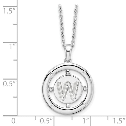 Sterling Silver White Ice Rhodium-Plated 18 Inch Diamond Letter W Initial Necklace With 2 Extender