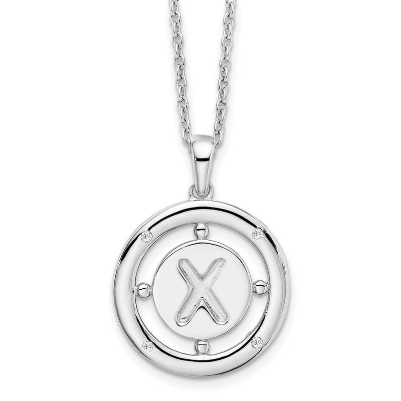 Sterling Silver White Ice Rhodium-Plated 18 Inch Diamond Letter X Initial Necklace With 2 Extender