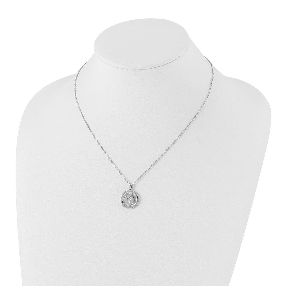 Sterling Silver White Ice Rhodium-Plated 18 Inch Diamond Letter Y Initial Necklace With 2 Extender