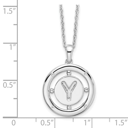 Sterling Silver White Ice Rhodium-Plated 18 Inch Diamond Letter Y Initial Necklace With 2 Extender