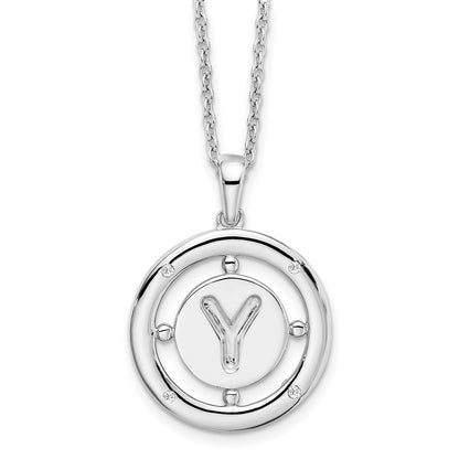 Sterling Silver White Ice Rhodium-Plated 18 Inch Diamond Letter Y Initial Necklace With 2 Extender
