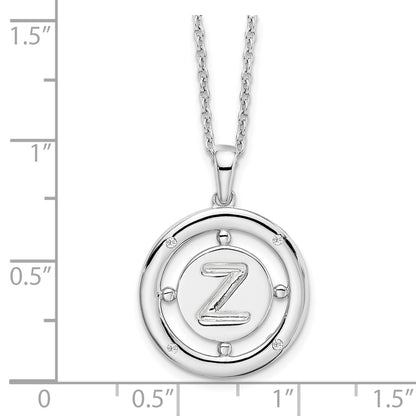 Sterling Silver White Ice Rhodium-Plated 18 Inch Diamond Letter Z Initial Necklace With 2 Extender