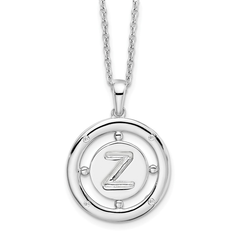Sterling Silver White Ice Rhodium-Plated 18 Inch Diamond Letter Z Initial Necklace With 2 Extender