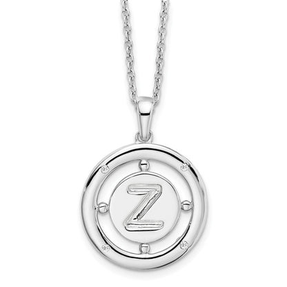 Sterling Silver White Ice Rhodium-Plated 18 Inch Diamond Letter Z Initial Necklace With 2 Extender