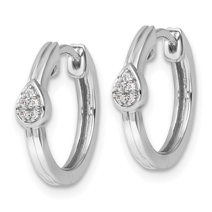 Sterling Silver White Ice Rhodium Plated Diamond Teardrop Hinged Hoop Earrings