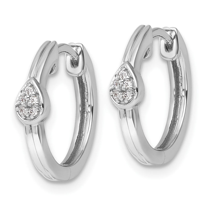 Sterling Silver White Ice Rhodium Plated Diamond Teardrop Hinged Hoop Earrings