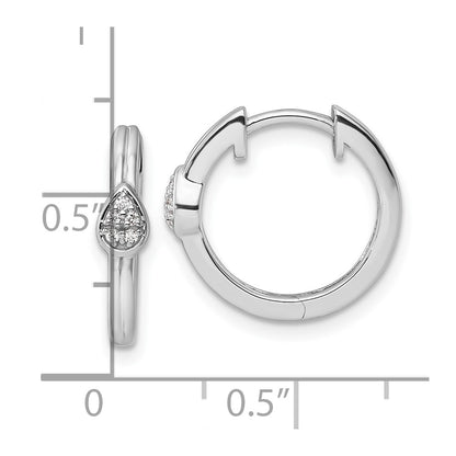 Sterling Silver White Ice Rhodium Plated Diamond Teardrop Hinged Hoop Earrings