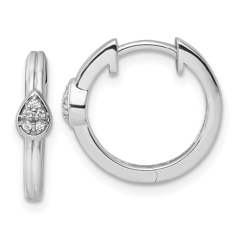 Sterling Silver White Ice Rhodium Plated Diamond Teardrop Hinged Hoop Earrings