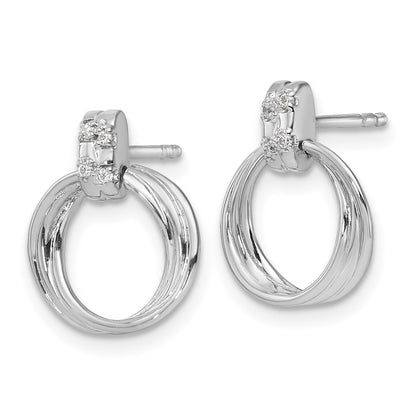 Sterling Silver White Ice Rhodium-Plated Diamond Post Dangle Earrings