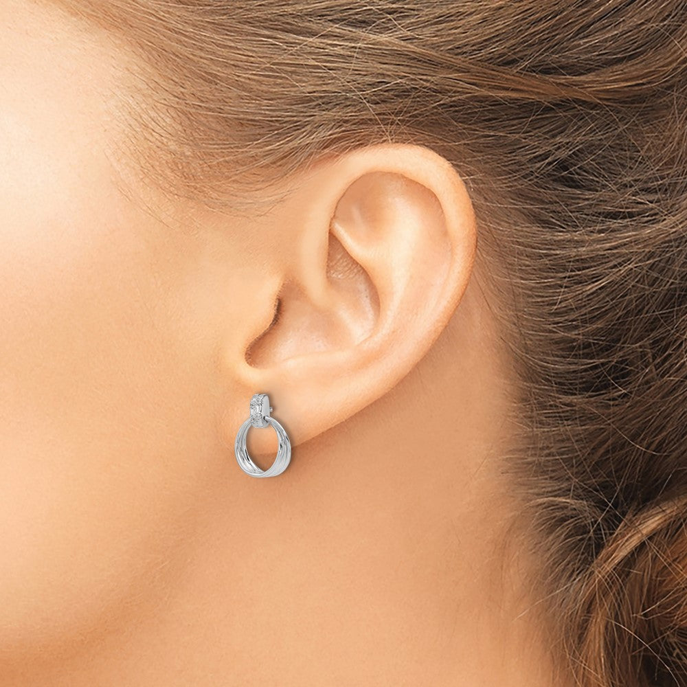 Sterling Silver White Ice Rhodium-Plated Diamond Post Dangle Earrings