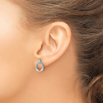 Sterling Silver White Ice Rhodium-Plated Diamond Post Dangle Earrings