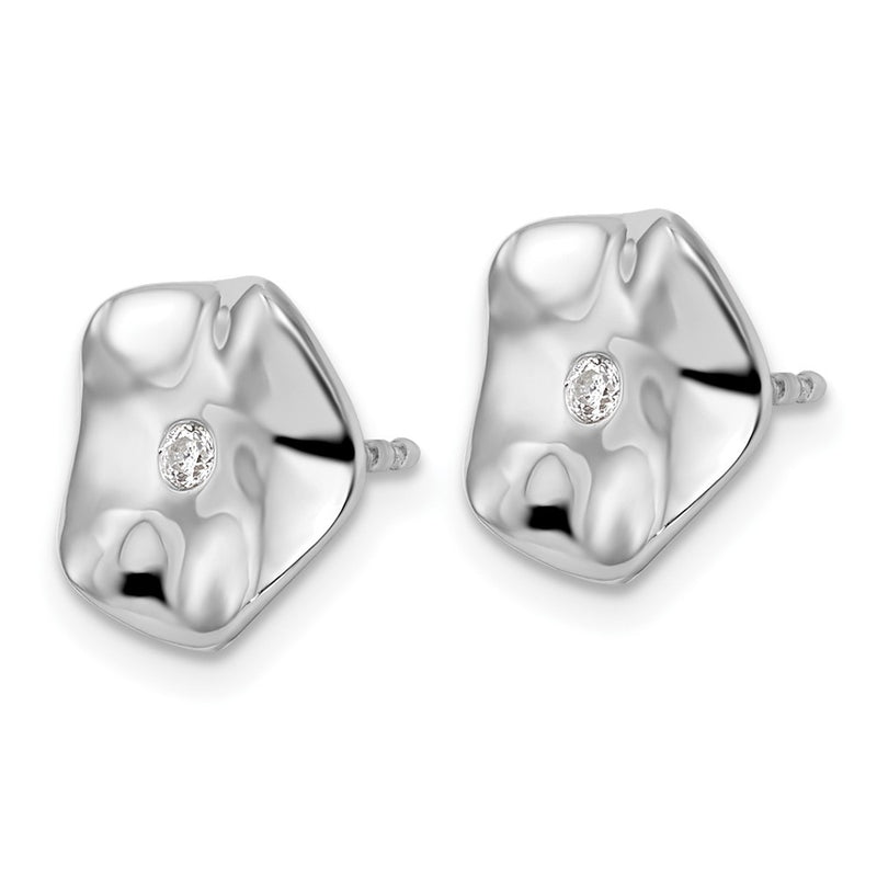 Sterling Silver White Ice Rhodium-Plated Diamond Wavy Disc Post Earrings