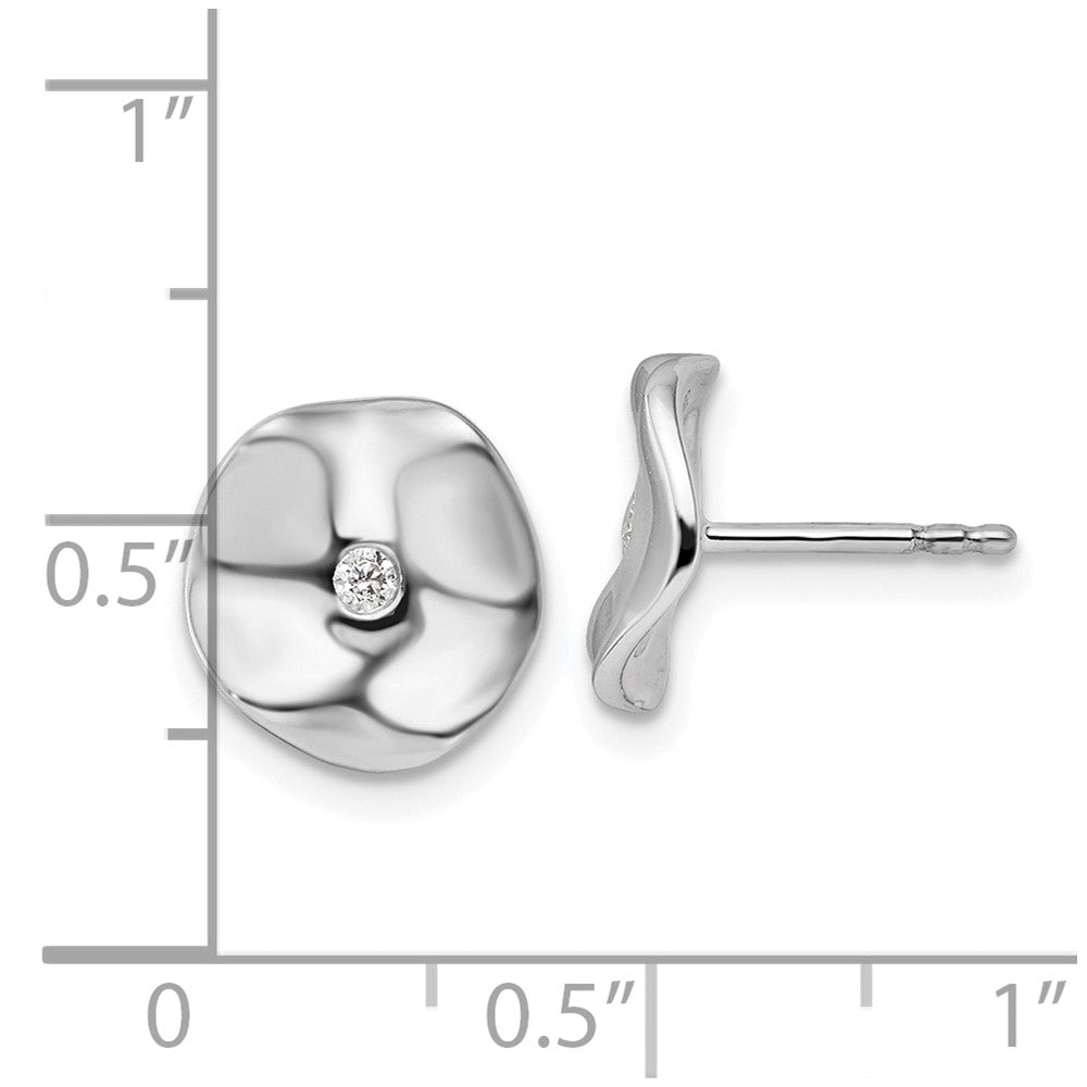 Sterling Silver White Ice Rhodium-Plated Diamond Wavy Disc Post Earrings