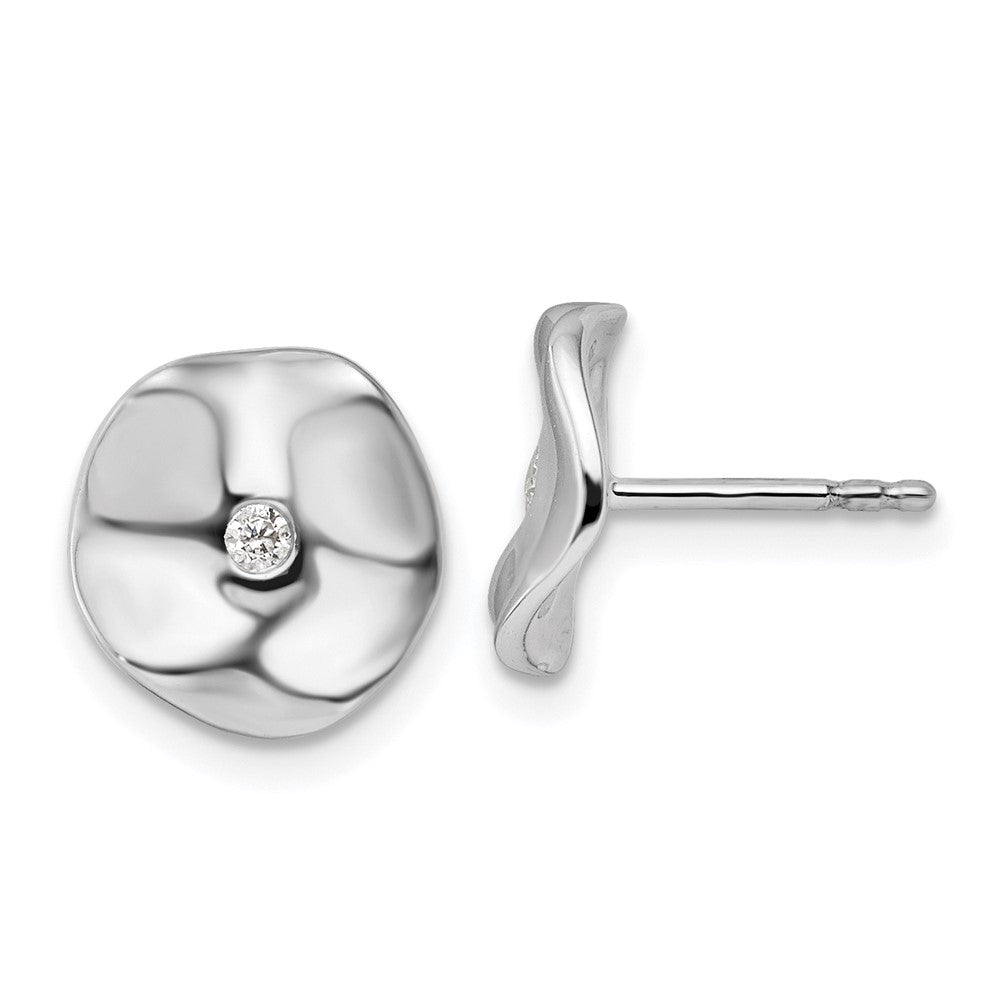 Sterling Silver White Ice Rhodium-Plated Diamond Wavy Disc Post Earrings