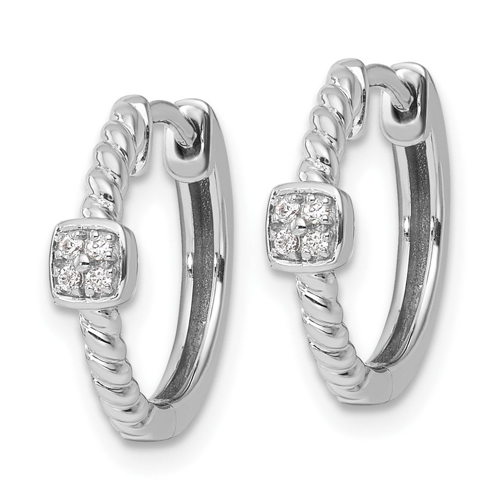 Sterling Silver White Ice Rhodium-Plated Diamond Square Hoop Earrings