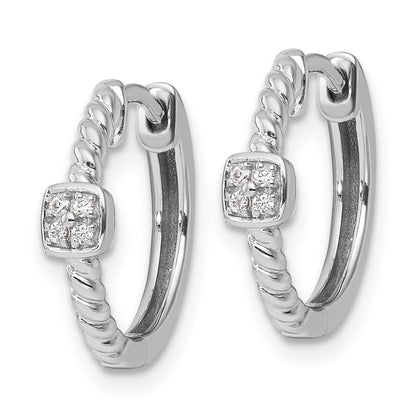 Sterling Silver White Ice Rhodium-Plated Diamond Square Hoop Earrings