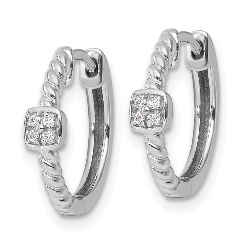 Sterling Silver White Ice Rhodium-Plated Diamond Square Hoop Earrings