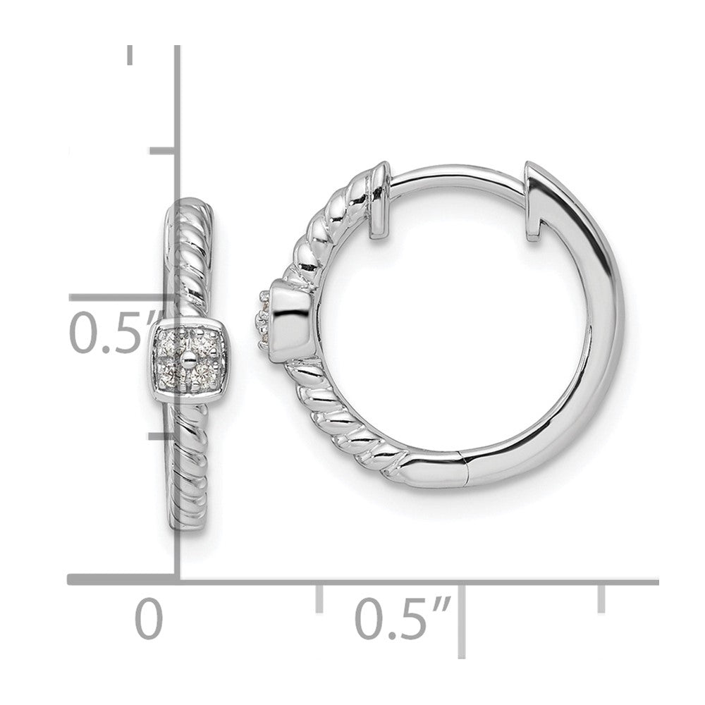 Sterling Silver White Ice Rhodium-Plated Diamond Square Hoop Earrings