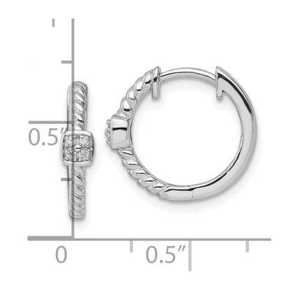 Sterling Silver White Ice Rhodium-Plated Diamond Square Hoop Earrings