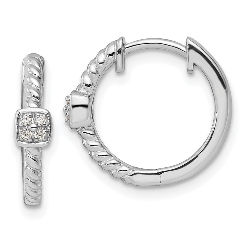 Sterling Silver White Ice Rhodium-Plated Diamond Square Hoop Earrings