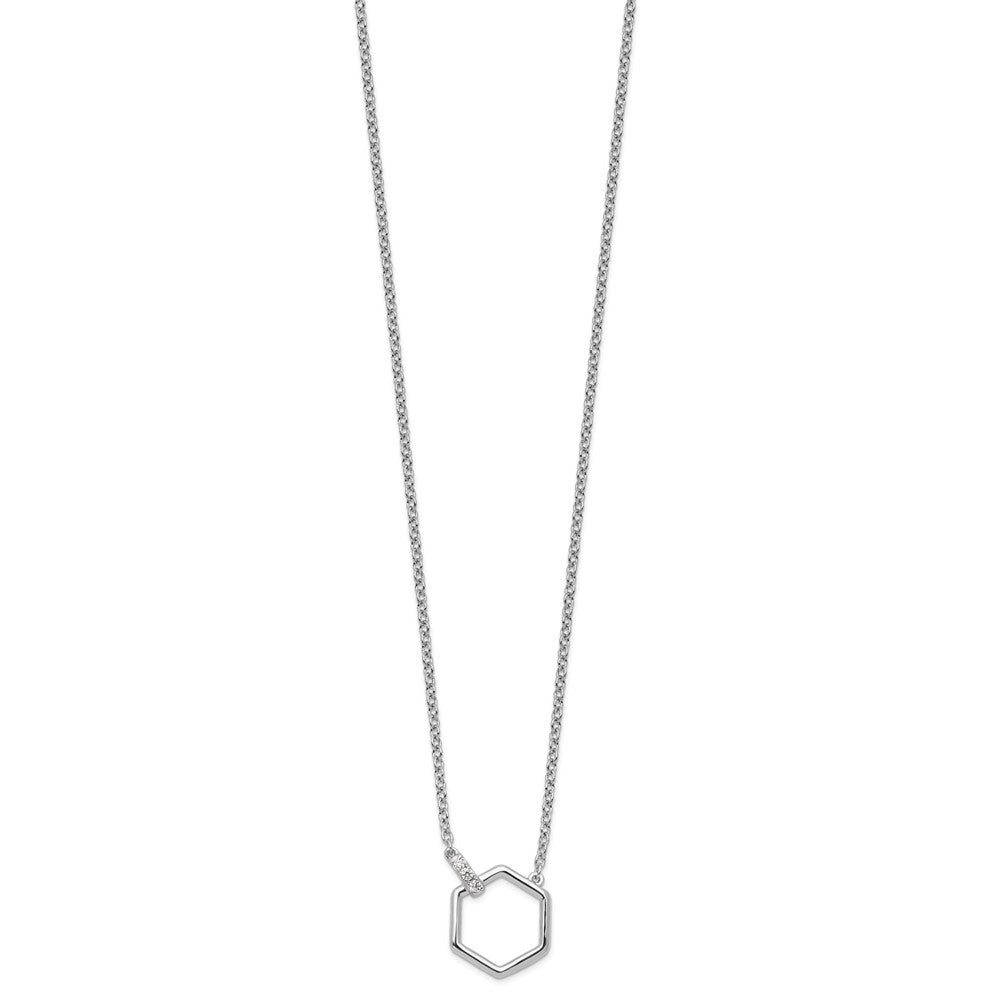 Sterling Silver White Ice Rhodium-Plated Diamond Hexagon Necklace