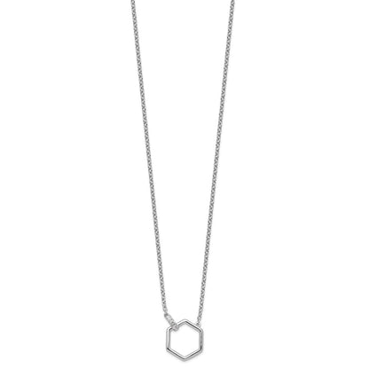 Sterling Silver White Ice Rhodium-Plated Diamond Hexagon Necklace